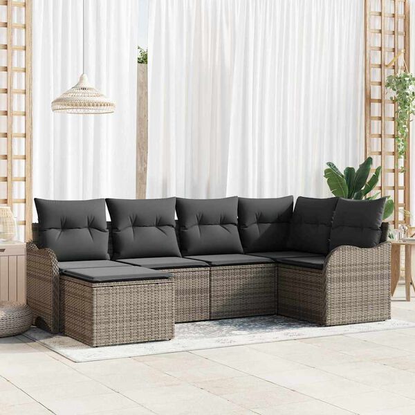 vidaXL Conjunto de sof&aacute; de jard&iacute;n 6 pcs Gris rat&aacute;n sint&eacute;tico