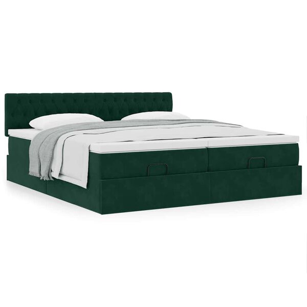 vidaXL Estructura de cama otomana colchones terciopelo verde oscuro