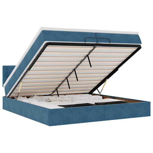 vidaXL Cama otomana con colchones y luces LED azul oscuro 200x200 cm