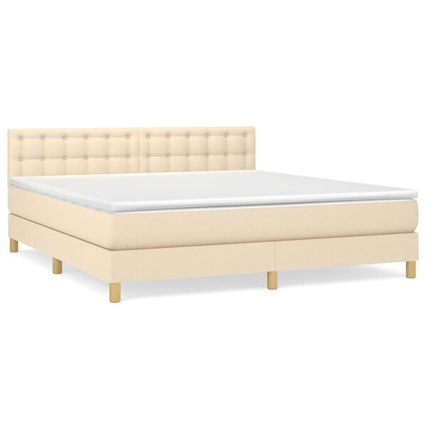 vidaXL Cama box spring con colch&oacute;n tela color crema 180x200 cm