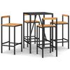 vidaXL Mesa bar y taburetes jard&iacute;n 5 pzas madera acacia rat&aacute;n PE negro