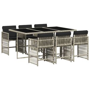 vidaXL Set comedor jard&iacute;n 7 pzas y cojines rat&aacute;n sint&eacute;tico gris claro
