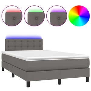 vidaXL Cama box spring colch&oacute;n y LED cuero sint&eacute;tico gris 120x200 cm