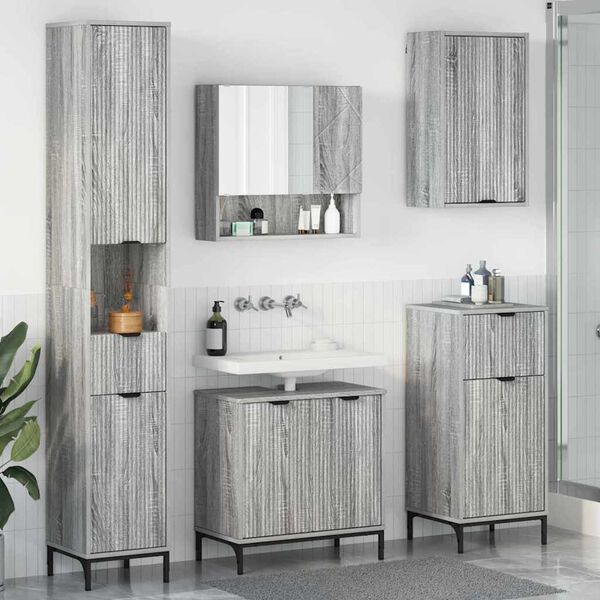 vidaXL Juego de muebles de ba&ntilde;o Gris Sonoma Madera Compuesta, Metal