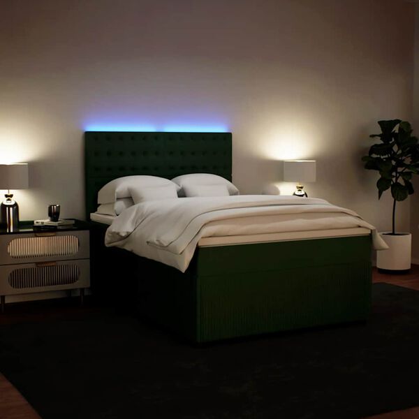 vidaXL Cama box spring con colch&oacute;n terciopelo verde oscuro 140x200 cm