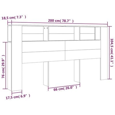 vidaXL Mueble cabecero gris Sonoma 200x18,5x104,5 cm