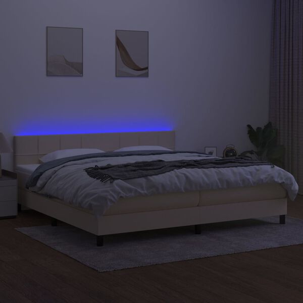 vidaXL Cama box spring colch&oacute;n y luces LED tela crema 200x200 cm