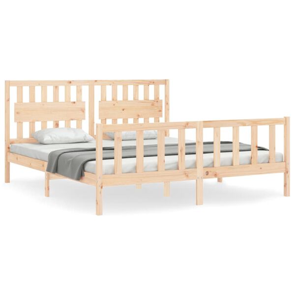 vidaXL Estructura de cama de matrimonio con cabecero madera maciza