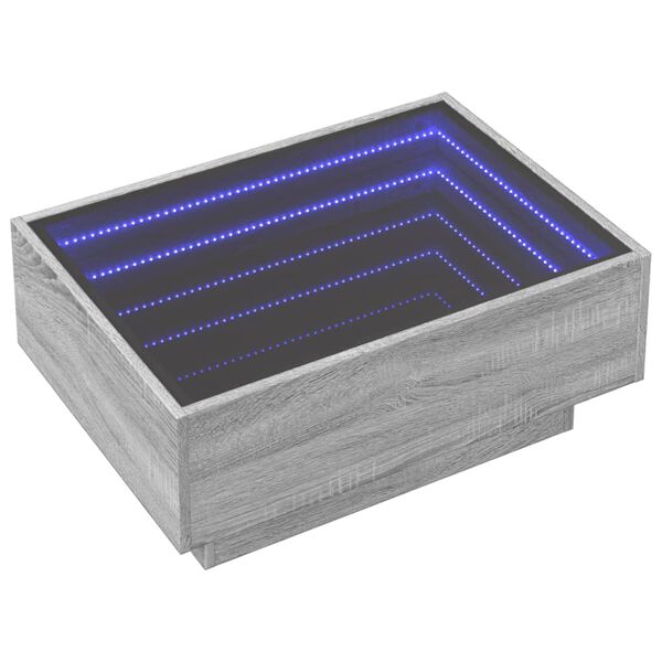 vidaXL Mesa de centro y LED madera ingenier&iacute;a gris Sonoma 70x50x30 cm