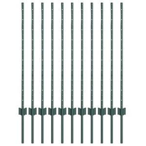 vidaXL Poste de cerca empotrado 11 uds. Verde 140 cm