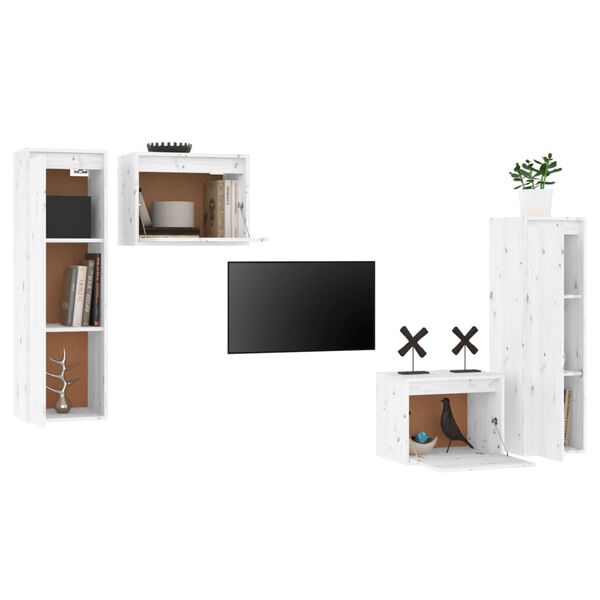 vidaXL Muebles para TV 4 piezas madera maciza de pino blanco