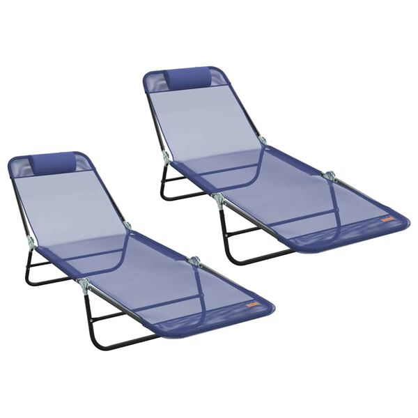 vidaXL Tumbona plegable 2 pcs Azul Marino 182 x 55 x 85.5cm Textileno