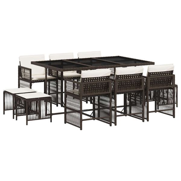vidaXL Set comedor de jard&iacute;n 11 pzas y cojines rat&aacute;n sint&eacute;tico marr&oacute;n
