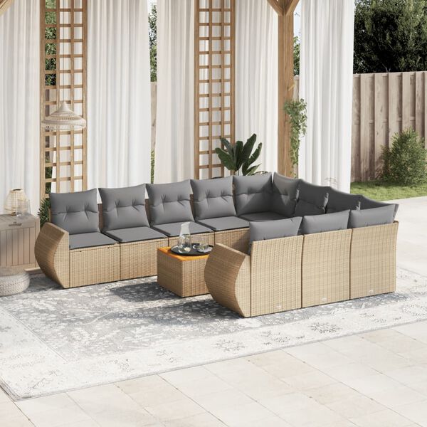 vidaXL Set de sof&aacute;s de jard&iacute;n 11pzas con cojines rat&aacute;n sint&eacute;tico beige