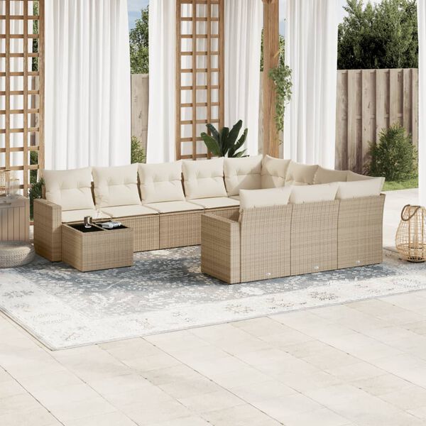 vidaXL Set de sof&aacute;s de jard&iacute;n 11pzas con cojines rat&aacute;n sint&eacute;tico beige