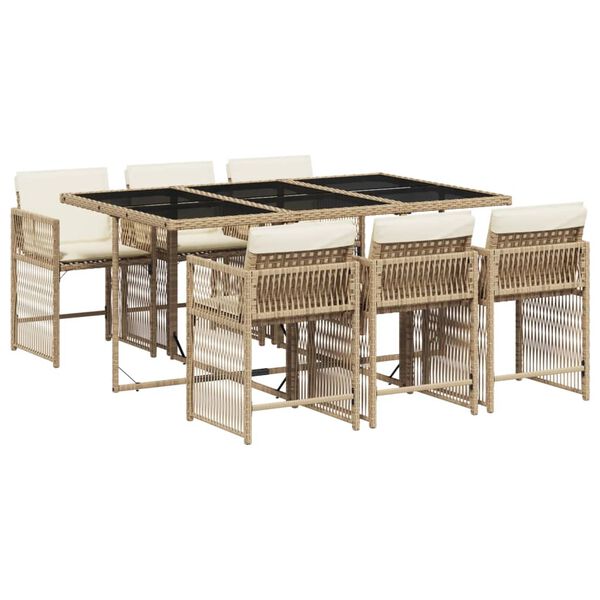 vidaXL Set comedor de jard&iacute;n 7 pzas con cojines rat&aacute;n sint&eacute;tico beige