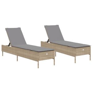 vidaXL Tumbonas con cojines 2 unidades rat&aacute;n sint&eacute;tico beige