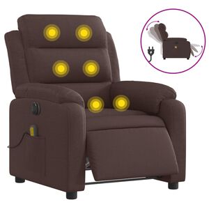 vidaXL Sill&oacute;n reclinable de masaje el&eacute;ctrico tela marr&oacute;n oscuro