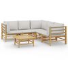 vidaXL Set de muebles de jard&iacute;n 6 piezas bamb&uacute; con cojines gris claro