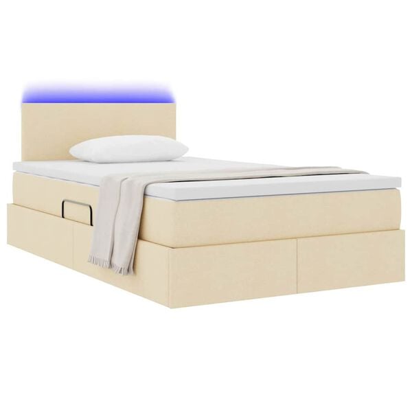 vidaXL Cama con almacenamiento y LED con LED Crema 120 x 200 cm tela