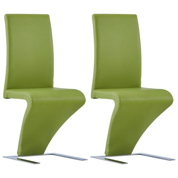 vidaXL Sillas de comedor forma de zigzag 2 uds cuero sintético verde