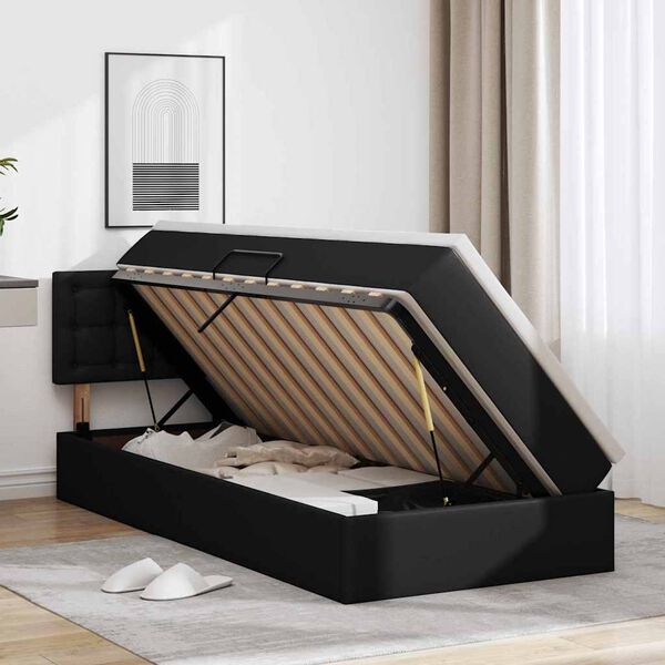 vidaXL Cama con almacenamiento y colch&oacute;n con colch&oacute;n Negro 90 x 200 cm