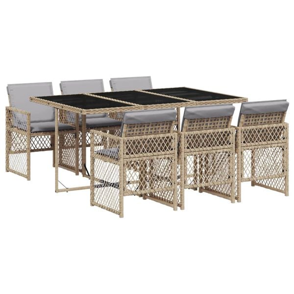vidaXL Set comedor de jard&iacute;n 7 pzas con cojines rat&aacute;n sint&eacute;tico beige
