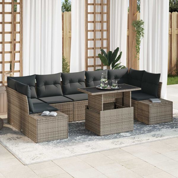 vidaXL Conjunto de sof&aacute; de jard&iacute;n con coj&iacute;n 8 pcs Gris