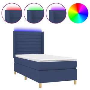 vidaXL Cama box spring colch&oacute;n y luces LED tela azul 100x200 cm