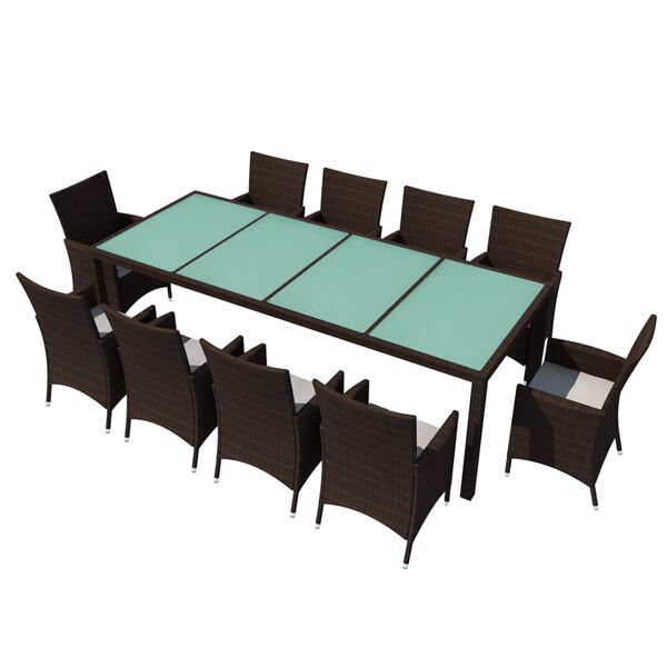 vidaXL Set comedor de jardín 11 pzas y cojines ratán sintético marrón