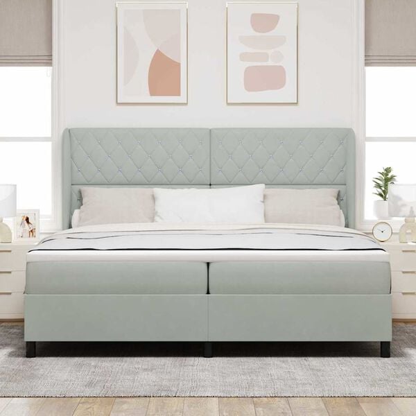 vidaXL Cama tipo Box Spring Gris Claro 200 x 200 cm Poli&eacute;ster