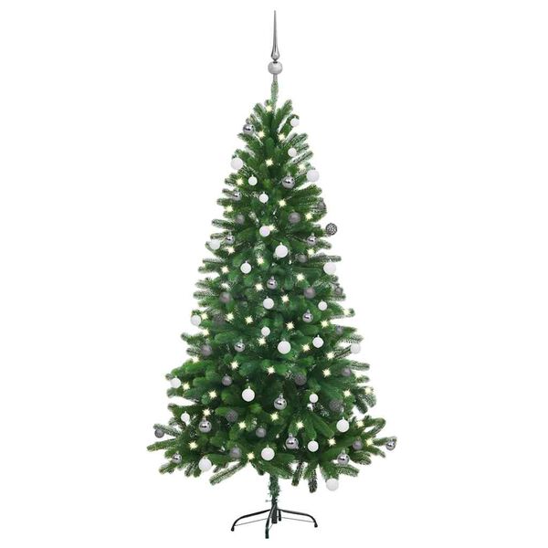 vidaXL &Aacute;rbol de Navidad preiluminado con luces y bolas verde 150 cm
