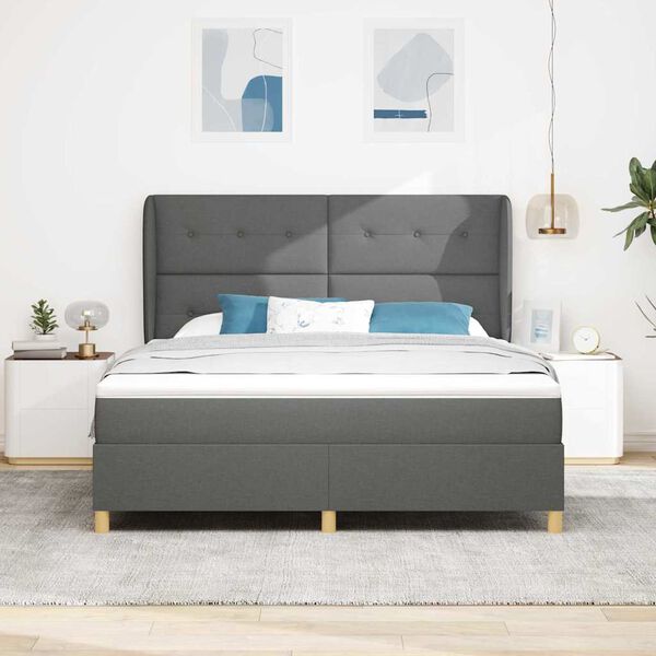 vidaXL Cama con Somier y Colch&oacute;n Gris Oscuro 90x190 cm de Tela tela