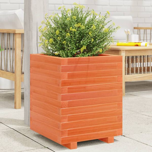 vidaXL Jardinera madera maciza de pino marr&oacute;n cera 40x40x49,5 cm