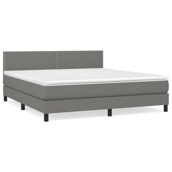 vidaXL Cama box spring con colch&oacute;n tela gris oscuro 160x200 cm