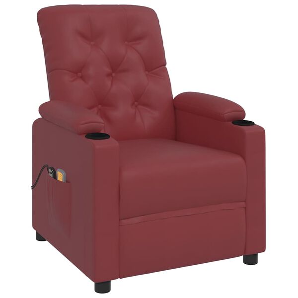 vidaXL Sill&oacute;n de masaje elevable cuero sint&eacute;tico rojo tinto