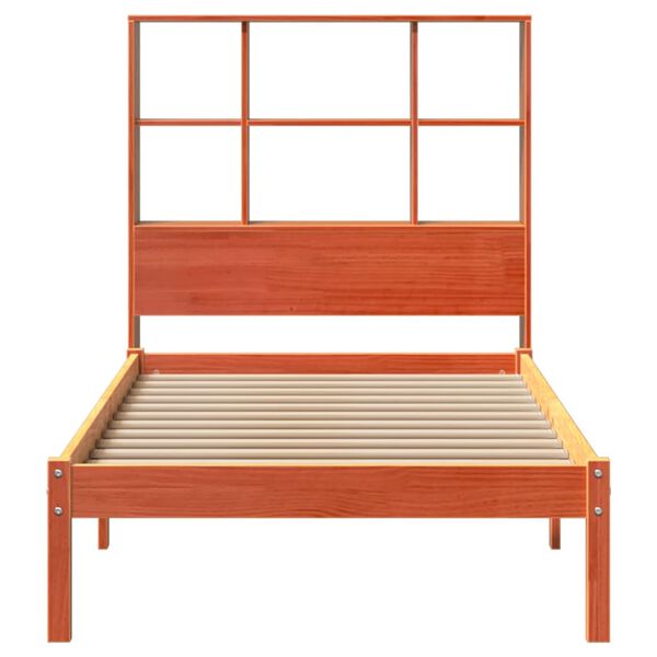 vidaXL Cama con estanter&iacute;a sin colch&oacute;n madera maciza marr&oacute;n 90x190 cm