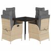 vidaXL Set comedor de jard&iacute;n 5 pzas con cojines rat&aacute;n sint&eacute;tico beige