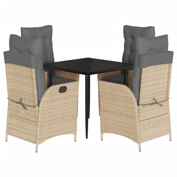 vidaXL Set comedor de jard&iacute;n 5 pzas con cojines rat&aacute;n sint&eacute;tico beige