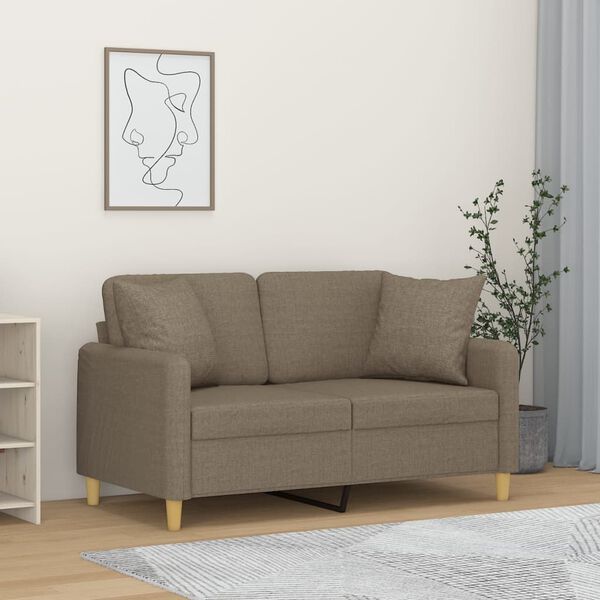 vidaXL Sof&aacute; de 2 plazas con almohadas y cojines tela gris taupe 120 cm