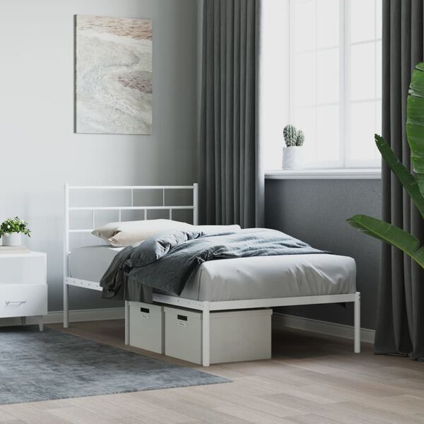 vidaXL Estructura cama sin colch&oacute;n con cabecero metal blanco 90x200 cm