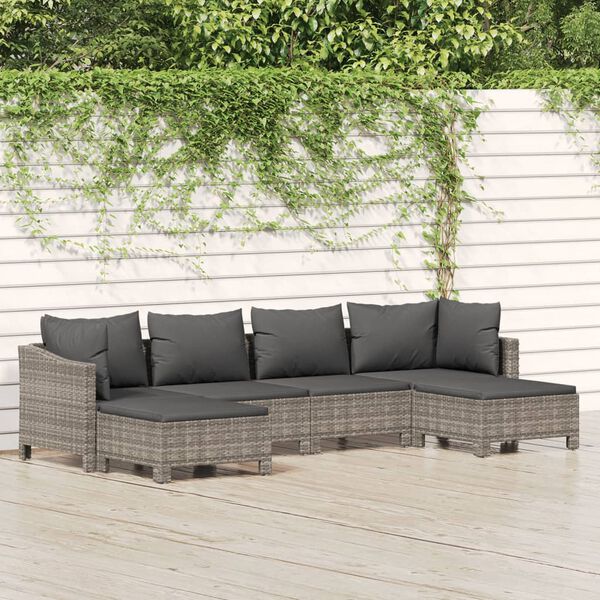 vidaXL Set de muebles de jardín 6 pzas y cojines ratán sintético gris
