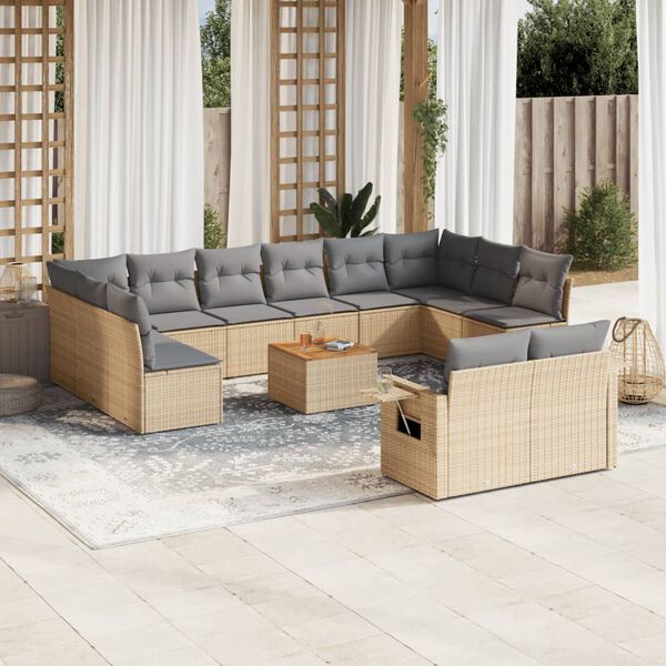 vidaXL Set sof&aacute;s de jard&iacute;n con cojines 13 pzas rat&aacute;n sint&eacute;tico beige