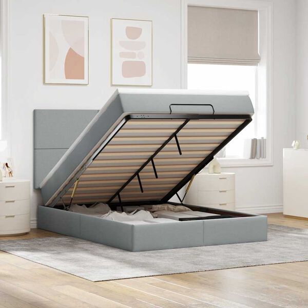 vidaXL Estructura cama otomana con colch&oacute;n tela gris claro 140x190 cm