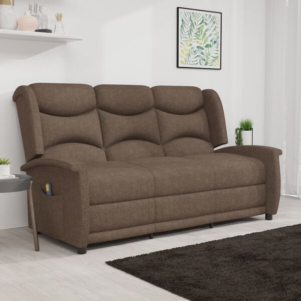 vidaXL Sill&oacute;n reclinable de masaje de 3 plazas tela taupe