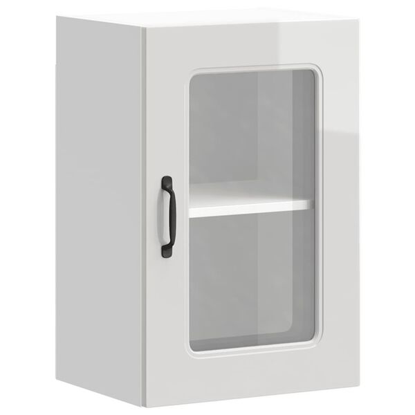vidaXL Armario de cocina de pared con puerta de cristal "Kalmar" de, madera de ingenier&iacute;a blanca brillante