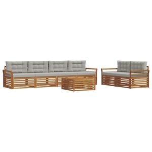 vidaXL Conjunto de sof&aacute;s de exterior 7 uds. Natural y Gris Claro