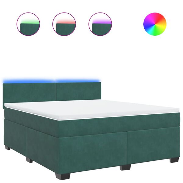vidaXL Cama box spring con colch&oacute;n terciopelo verde oscuro 180x200 cm
