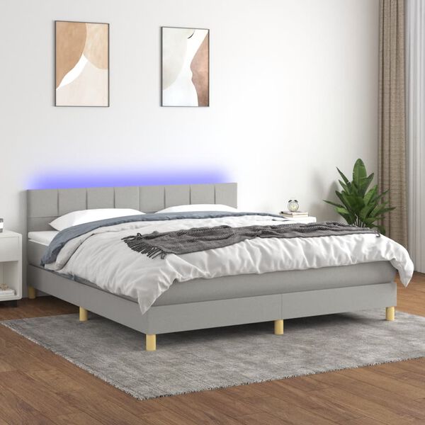 vidaXL Cama box spring con colch&oacute;n tela y LED gris claro 180x200 cm