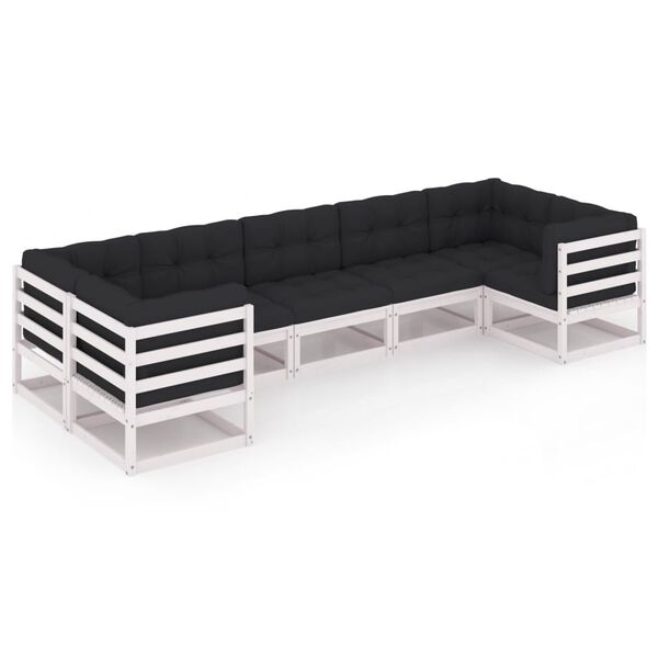 vidaXL Set muebles jard&iacute;n 7 pzas con cojines madera maciza pino blanco